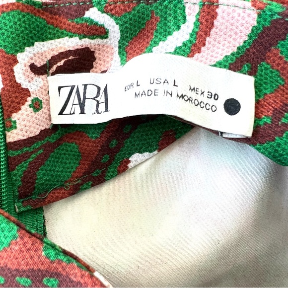 ZARA Floral Green Multicolor Print Front Slit Long Sleeves Midi Dress Sz L - Picture 16 of 16